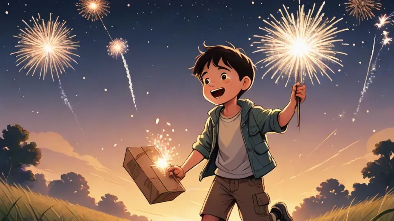 A Boy Play Fireworks - 3D animation